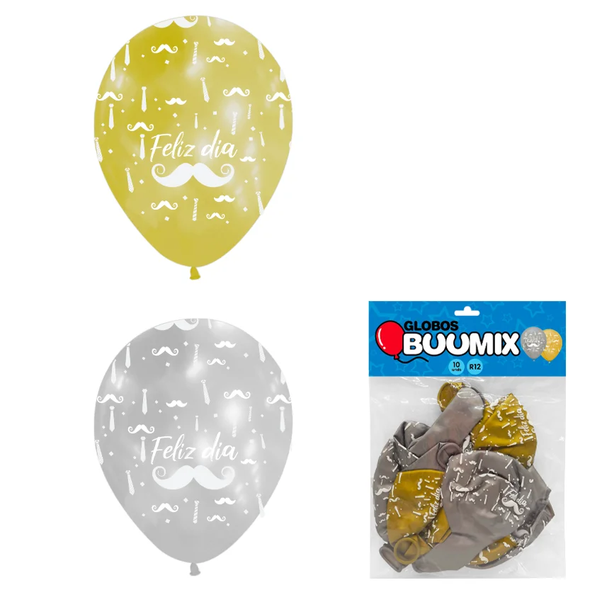 GLOBO DE LATEX BIGOTE FELIZ DIA R12X10 D-P (PQTX12)