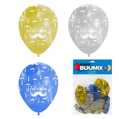 GLOBO DE LATEX BIGOTE FELIZ DIA R12X10 D-P-A (PQTX12)