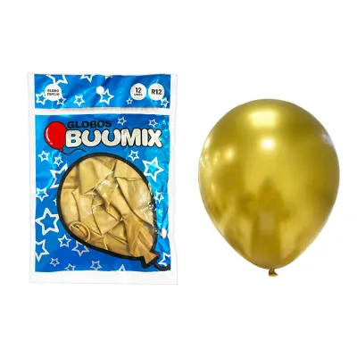 GLOBO DE LATEX ESPEJO DORADO R12X12 (PQTX12)´