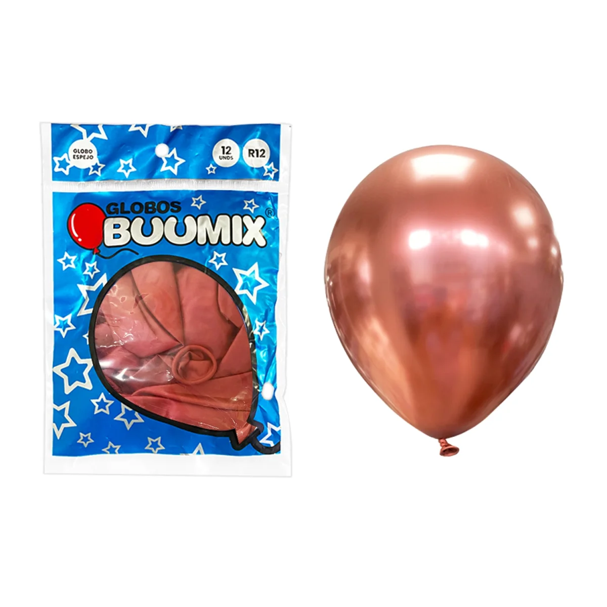 GLOBO DE LATEX ESPEJO ROJO CLARO R12 X12 (PQTX12)