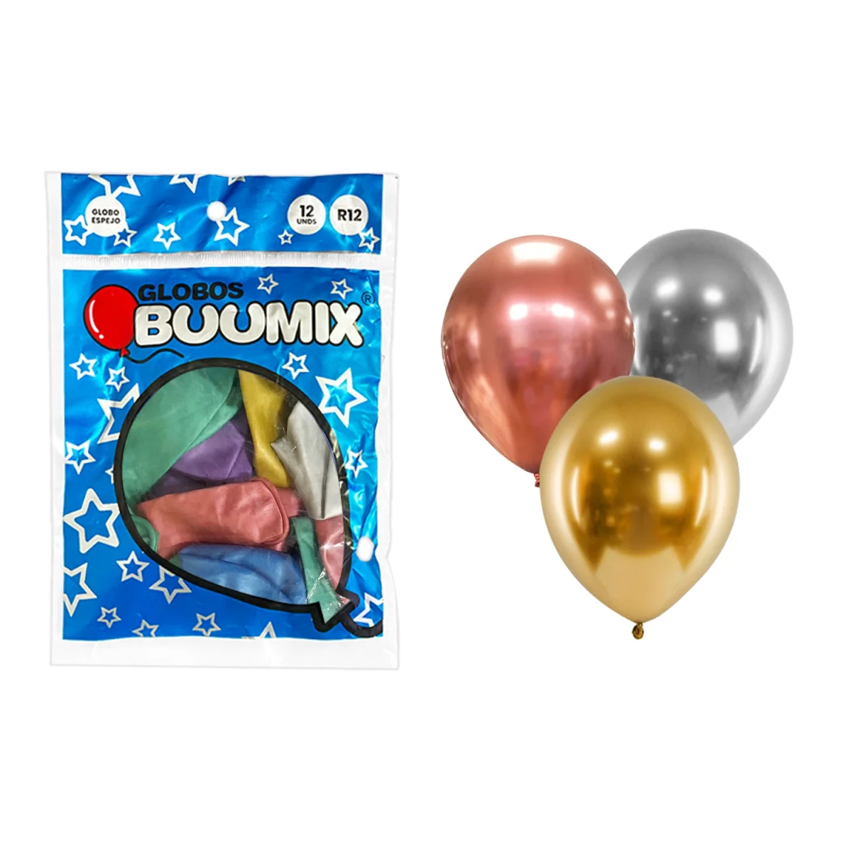 GLOBO DE LATEX ESPEJO SURTIDO R12 X12 (PQTX12)