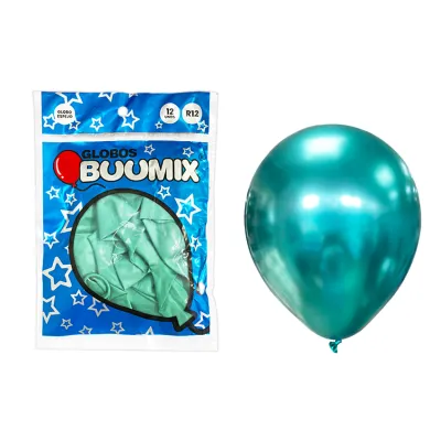 GLOBO DE LATEX ESPEJO VERDE R12X12 (PQTX12)´