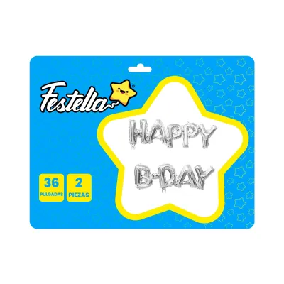 GLOBO HAPPY B.DAY PLATEADO X2PCS 36" (PQTX12)