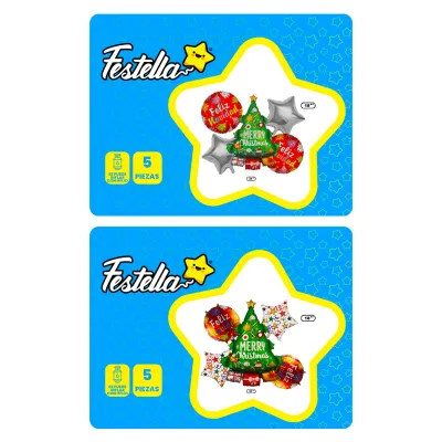 KIT GLOBO ARBOL FELIZ NAVIDAD X5