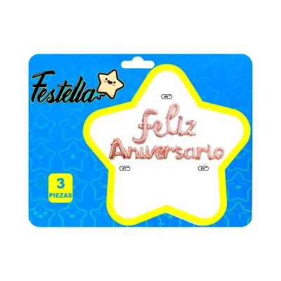 GLOBO FELIZ ANIVERSARIO PALO DE ROSA X3