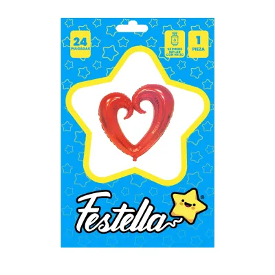 GLOBO CORAZON CURVISO ROJO 24" (PQTX25),