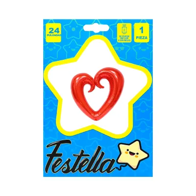 GLOBO CORAZON CURVISO ROJO 24" (PQTX25),