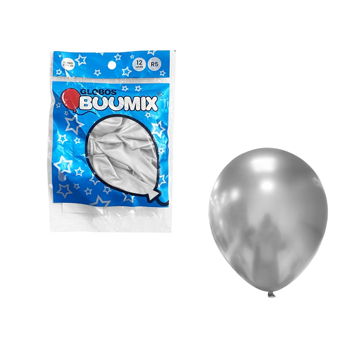 GLOBO DE LATEX ESPEJO PLATEADO R5 X12