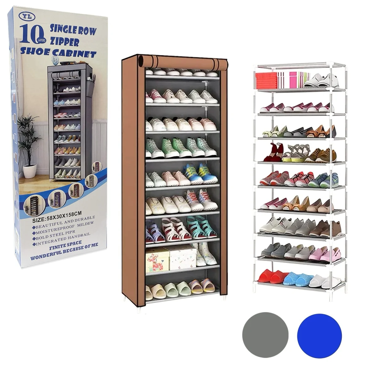ORGANIZADOR PARA ZAPATOS METALICO 10 NIVELES 58*30*158CM