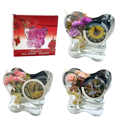 ROSAS ARTIFICIALES CON RELOJ EN VIDRIO MARIPOSA