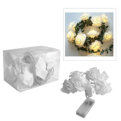 TIRA DE ROSAS BLANCAS CON LUZ 2M (PILA)