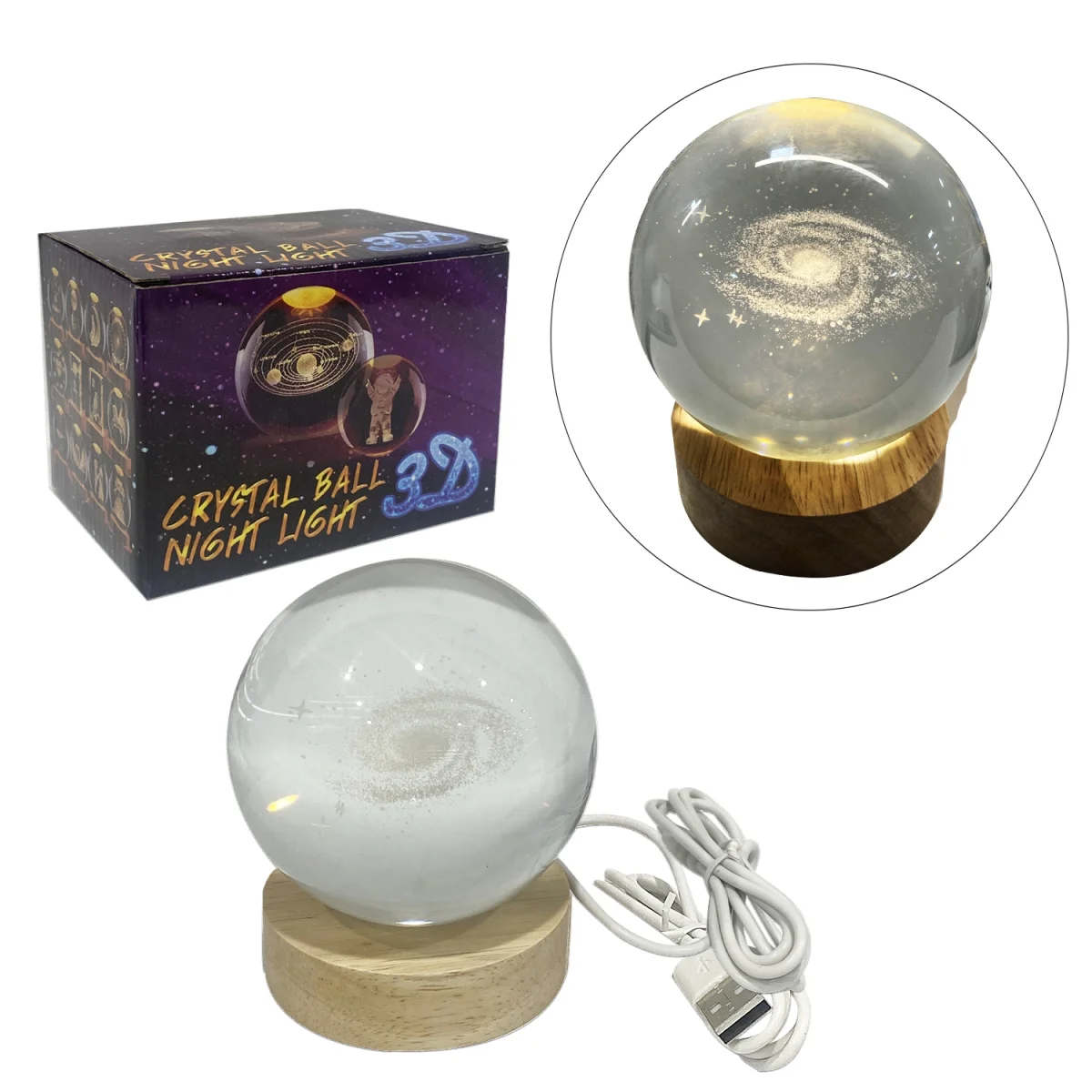 ESFERA DE CRISTAL CON LUZ CALIDA 8CM