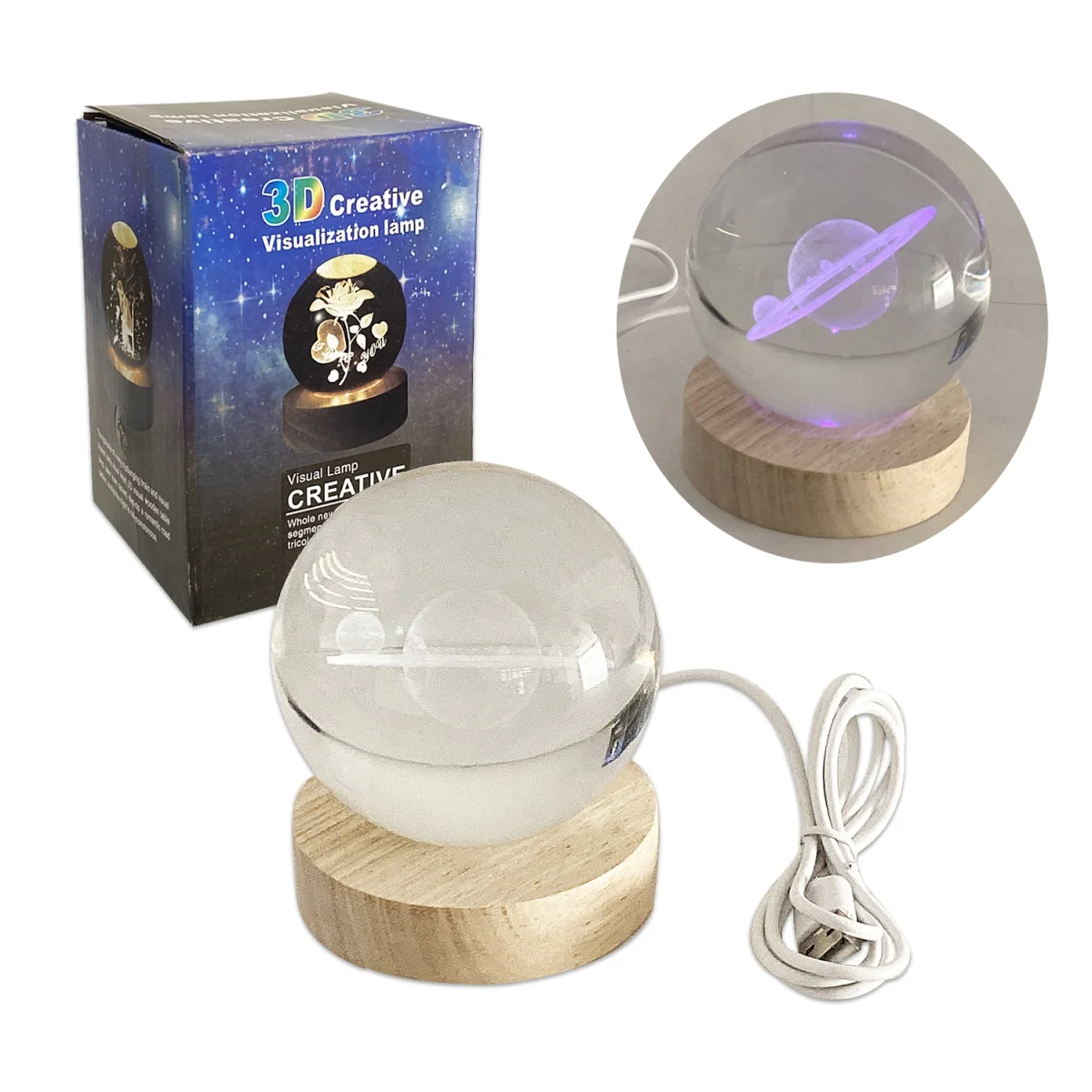 ESFERA DE CRISTAL CON LUZ MULTICOLOR 8CM