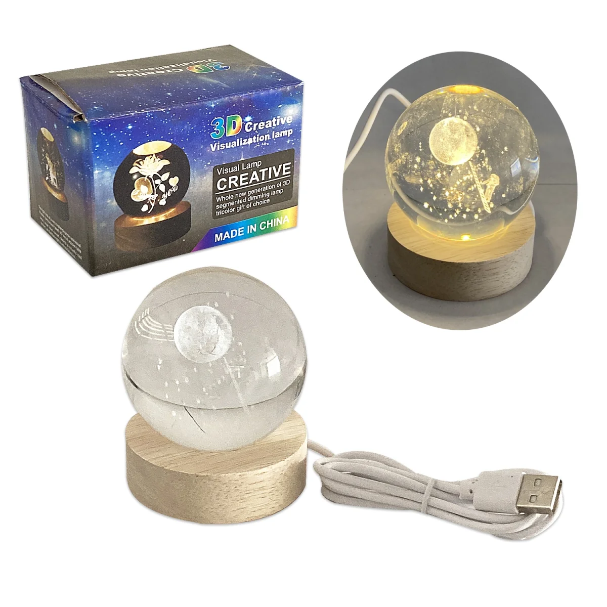 ESFERA DE CRISTAL LUZ CALIDA 6CM (USB)