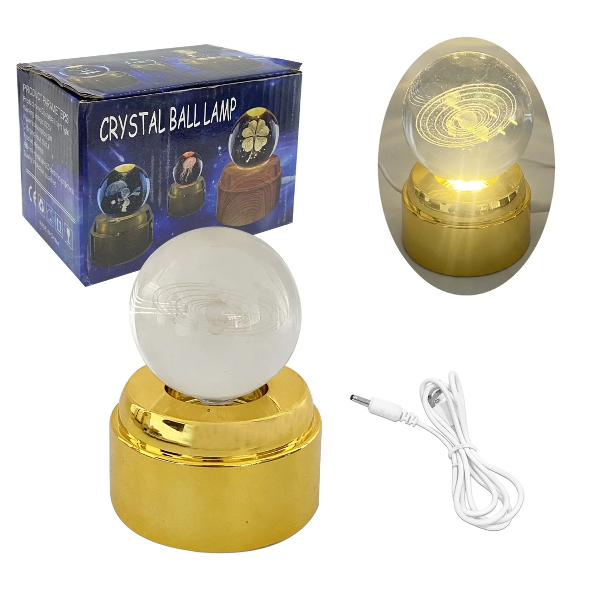 ESFERA DE CRISTAL GIRATORIA LUZ CALIDA 6CM (USB)