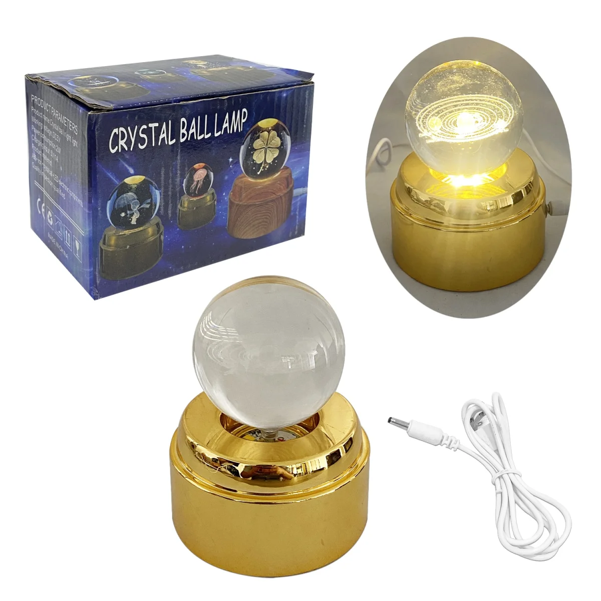 ESFERA DE CRISTAL GIRATORIA LUZ CALIDA Y SONIDO 6CM