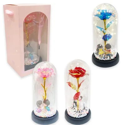 ROSA BRILLANTE ENCAPSULADA CON NOVIOS Y LUZ (PILAS),