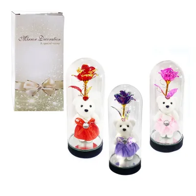 ROSA BRILLANTE CON OSO Y LUZ ENCAPSULADA,