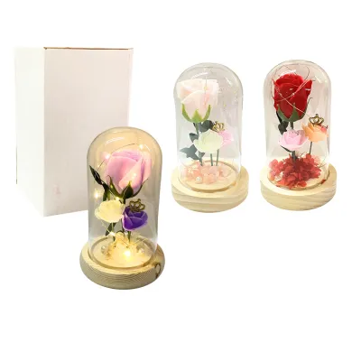 ROSAS ARTIFICIALES CON LUZ ENCAPSULADAS EN VIDRIO (PILAS),