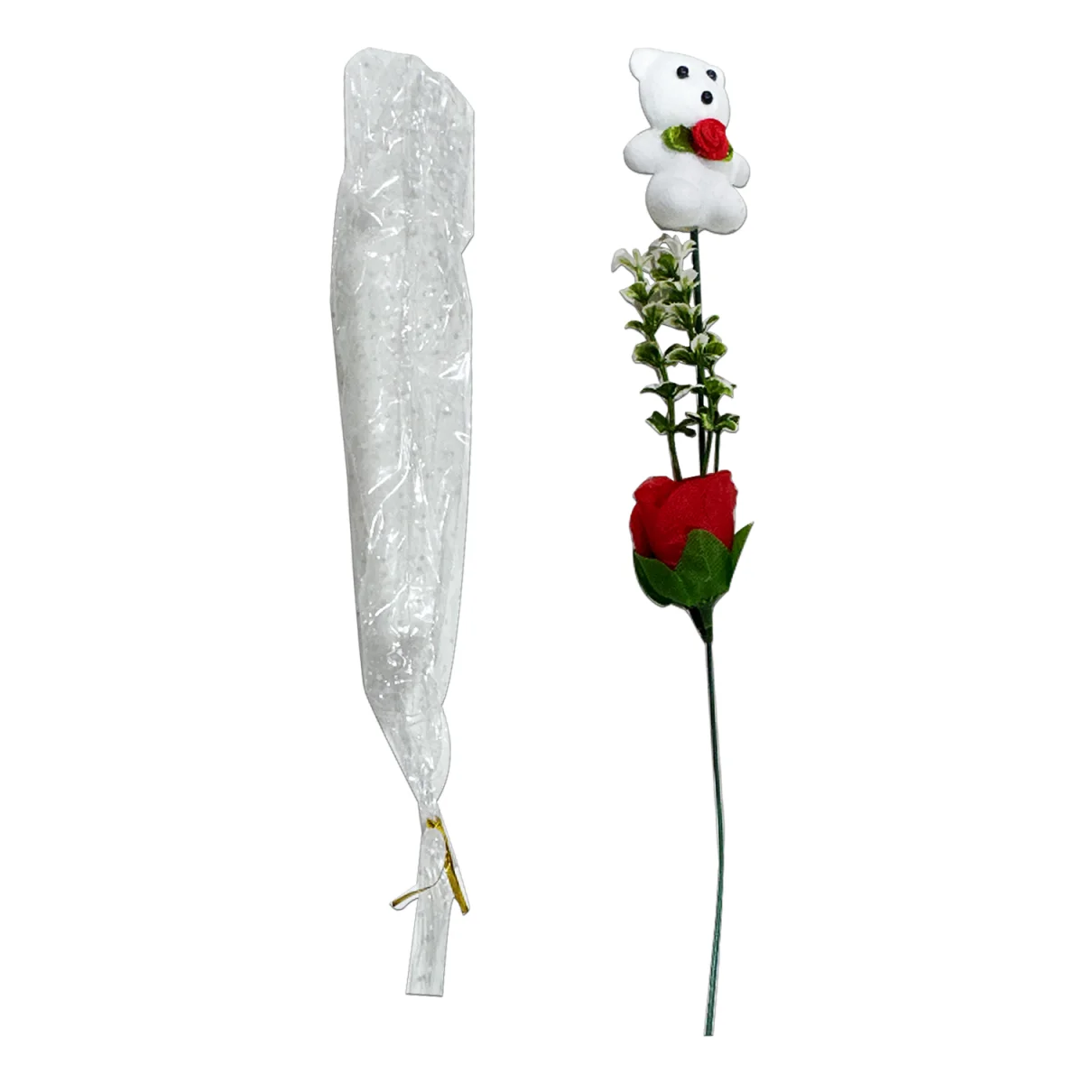 ROSA ARTIFICIAL CON OSO 33CM EN BOLSA (PQTX12)