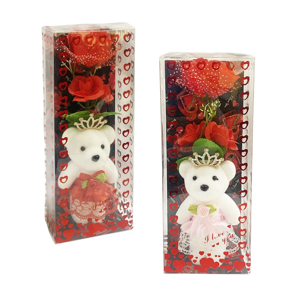 RAMO ROSAS ARTIFICIALES CON OSO EN ACETATO,