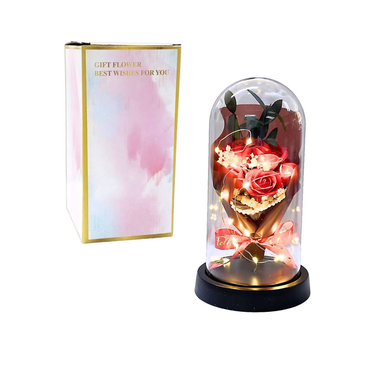 RAMO ROSAS ARTIFICIALES CON LUZ ENCAPSULADAS (PILAS)