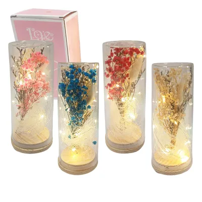 FLORES ARTIFICIALES CON LUZ ENCAPSULADAS EN VIDRIO,
