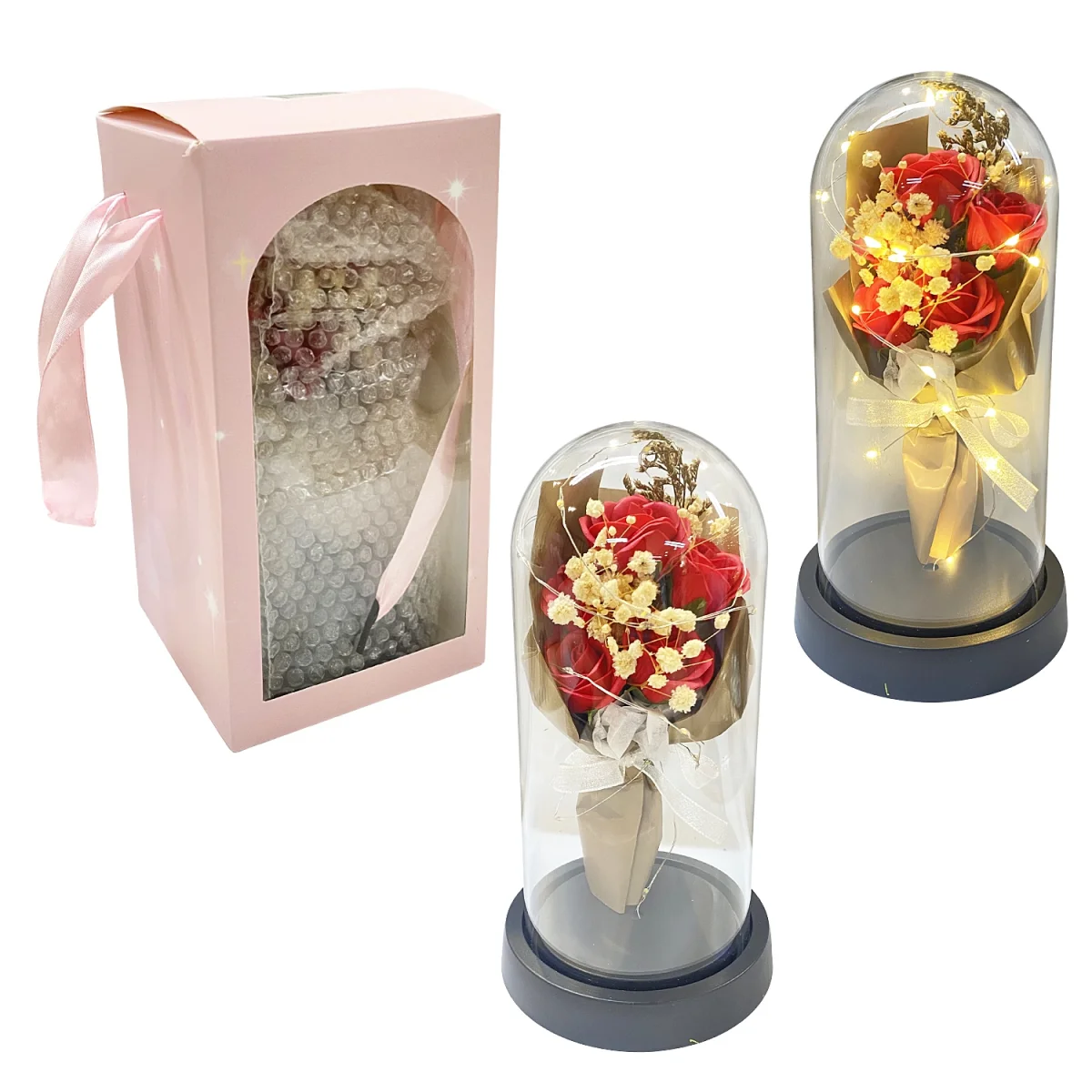 RAMO ROSAS ARTIFICIALES CON LUZ ENCAPSULADAS,