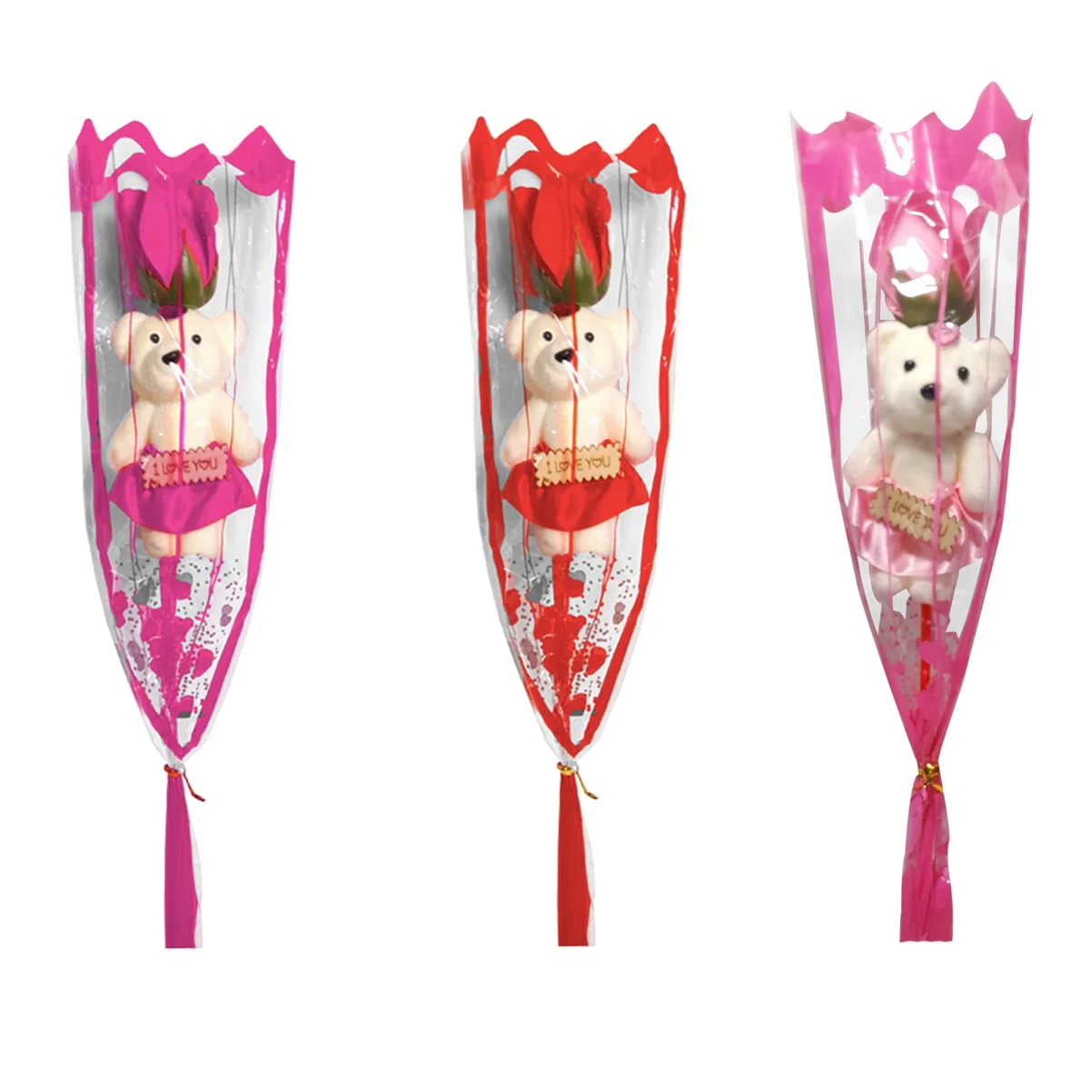 ROSA ARTIFICIAL CON OSO EN BOLSA (PQTX12)