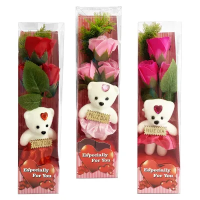 RAMO ROSAS ARTIFICIALES CON OSO EN ACETATO,