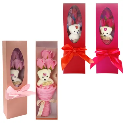 RAMO ROSAS ARTIFICIALES CON OSO EN CAJA,