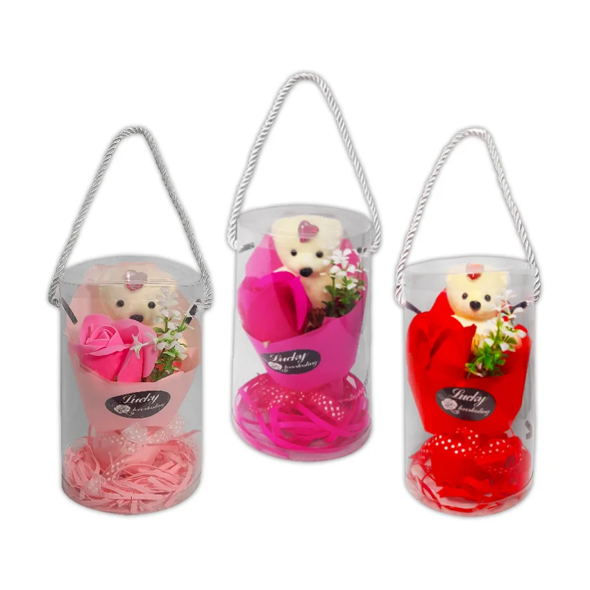 RAMO ROSA ARTIFICIAL CON OSO EN ACETATO,