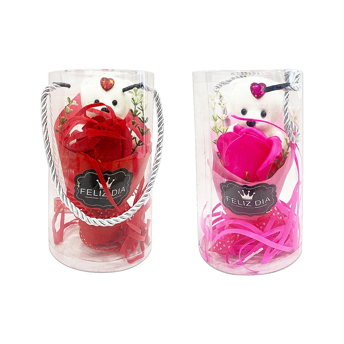 RAMO ROSA ARTIFICIAL CON OSO EN ACETATO,