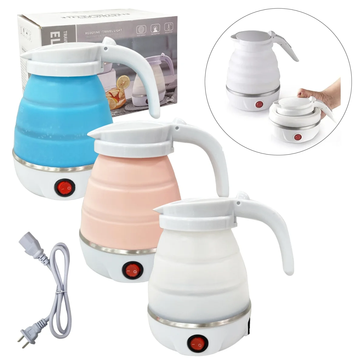 JARRA HERVIDORA DE AGUA PLEGABLE CON ENCHUFE 600ML