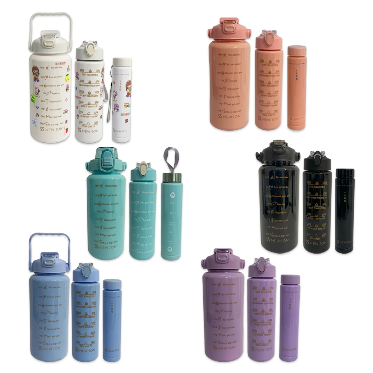 TERMO MOTIVACIONAL X3 CON PINES Y STICKER 2000ML-900ML-300ML