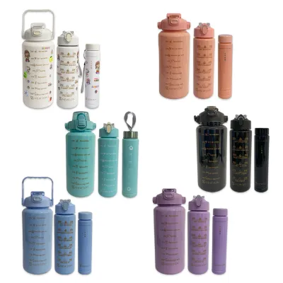 TERMO MOTIVACIONAL X3 CON PINES Y STICKER 2000ML-900ML-300ML