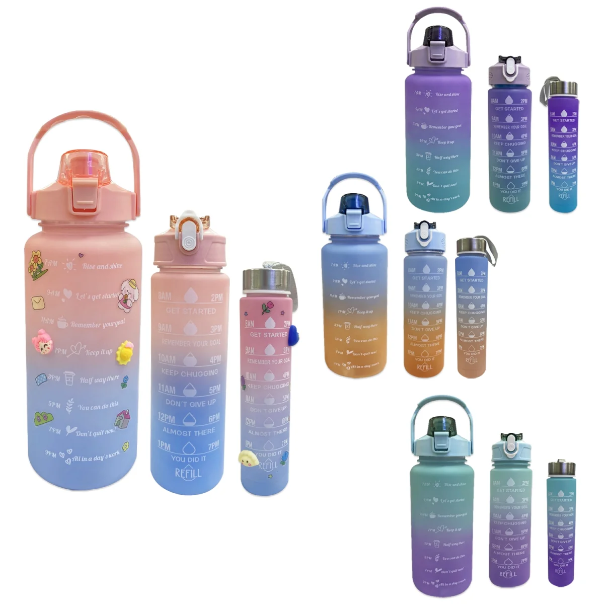 TERMO MOTIVACIONAL X3 PINES Y STICKERS 2000ML-900ML-500ML