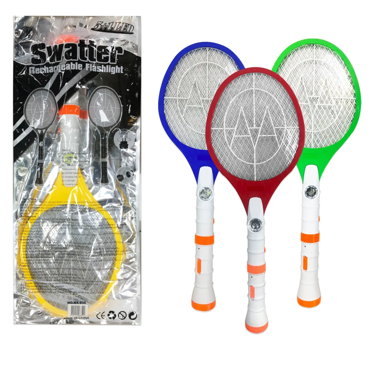 RAQUETA MATA INSECTOS CON LINTERNA RECARGABLE